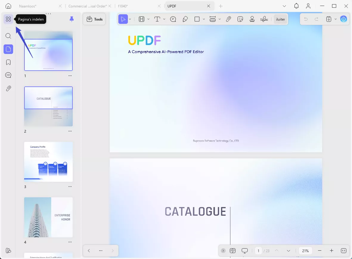 Open de sectie 'Pagina's organiseren' met updf Windows 2