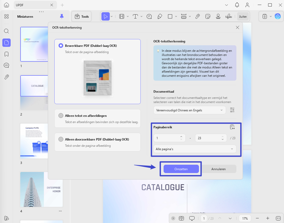 paginabereik voor ocr updf windows 2