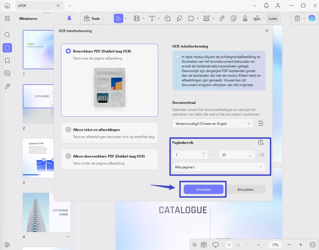 paginabereik voor ocr updf windows 2
