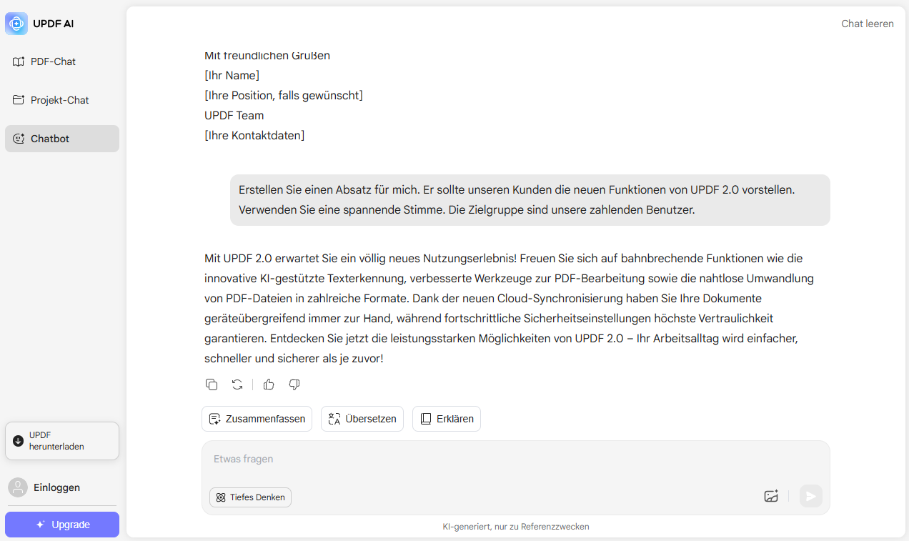 So verwenden Sie den UPDF AI-Absatzgenerator