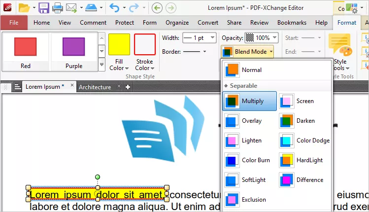 pdf xchange editor highlighting text
