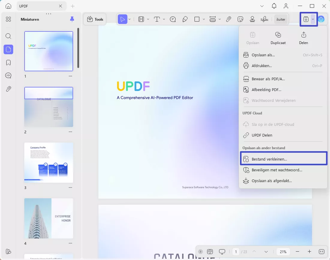 Kies de optie om de bestandsgrootte te verkleinen updf windows 2
