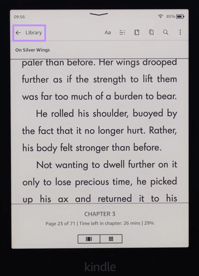 press library to exit a book kindle paperwhite