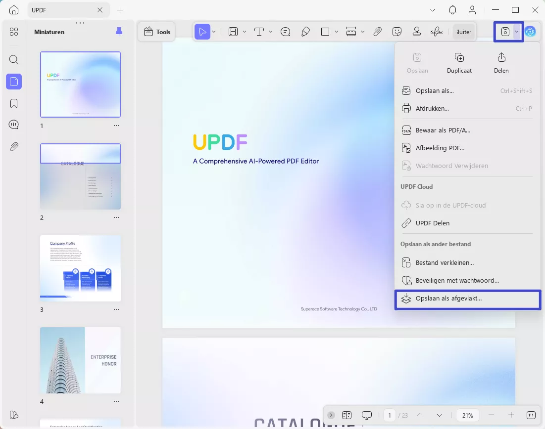 Ga door met opslaan als updf platmaken Windows 2