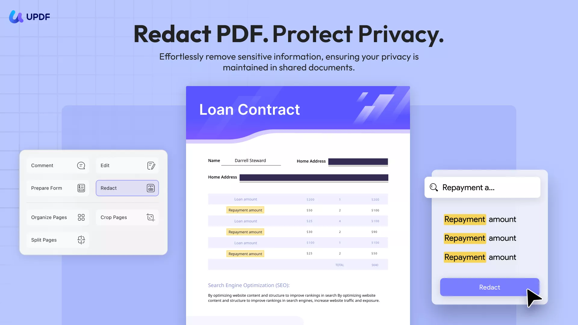 Redact PDF with updf