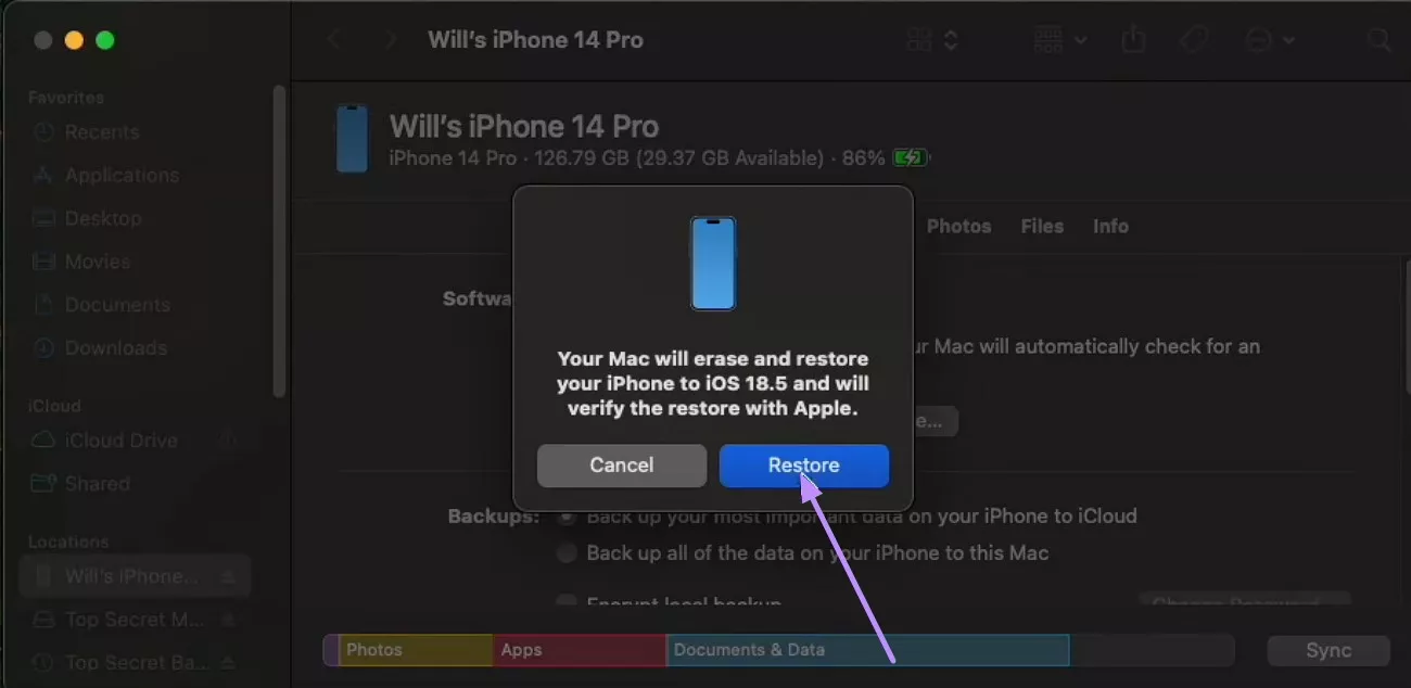 restore back to ios 18.5