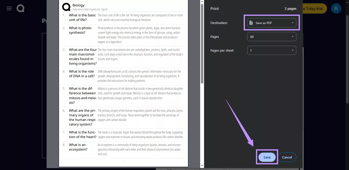 save quizlet as pdf