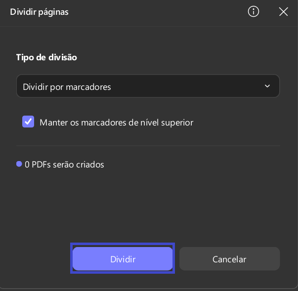Dividir por marcadores de nível superior