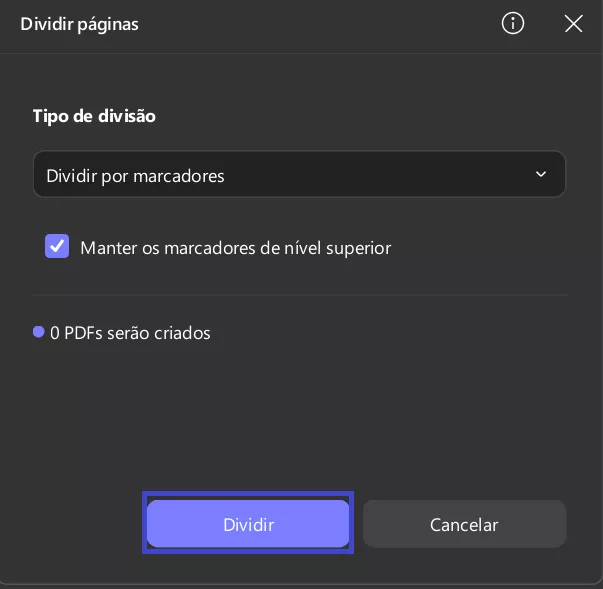 Dividir por marcadores de nível superior