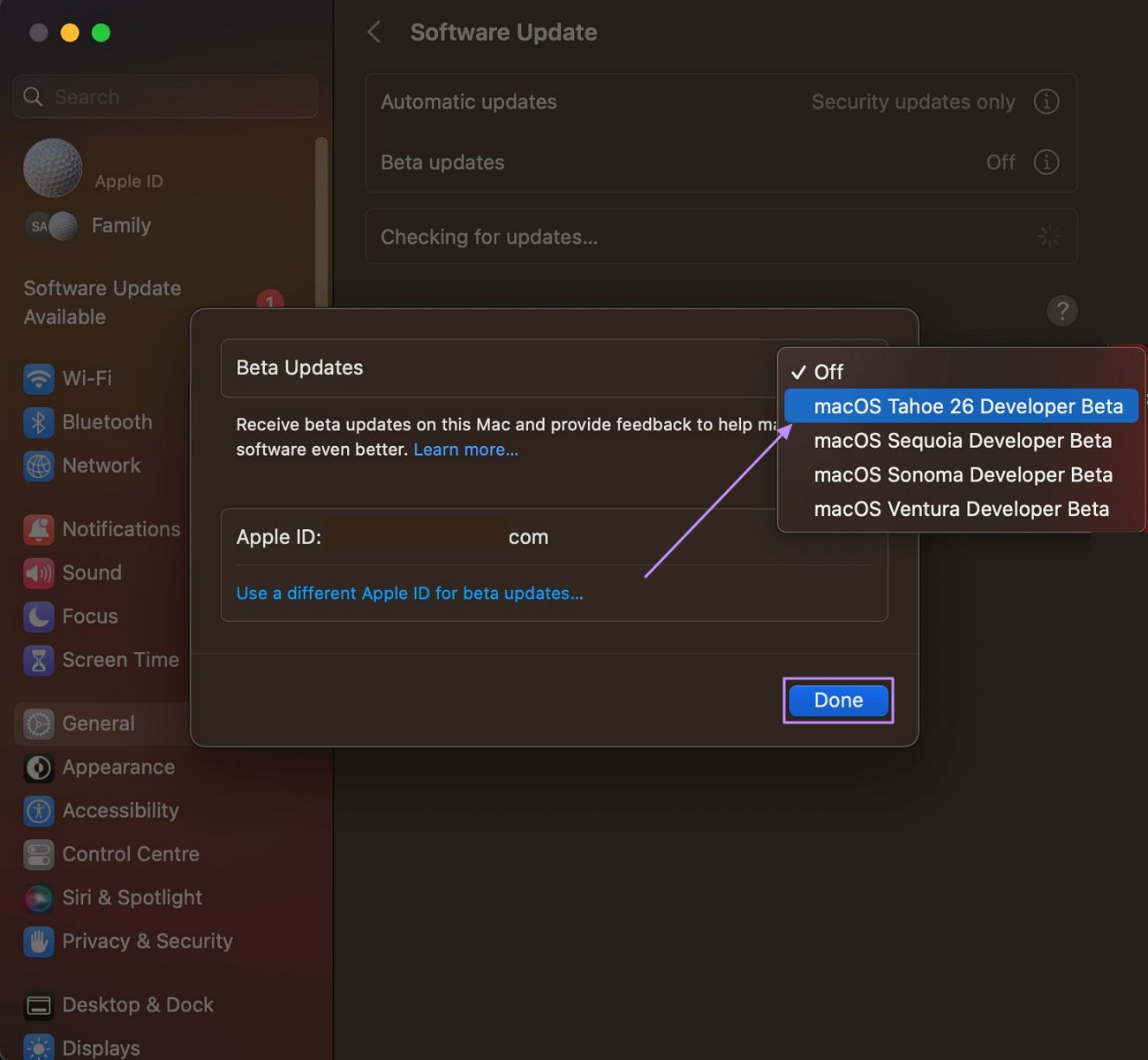select macos tahoe 26 developer beta