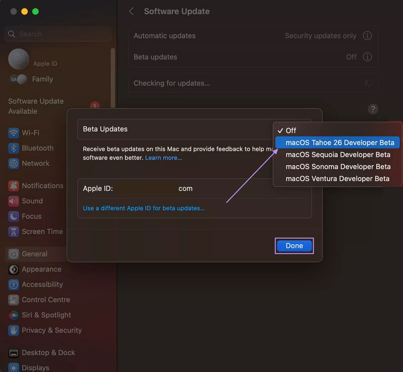 select macos tahoe 26 developer beta