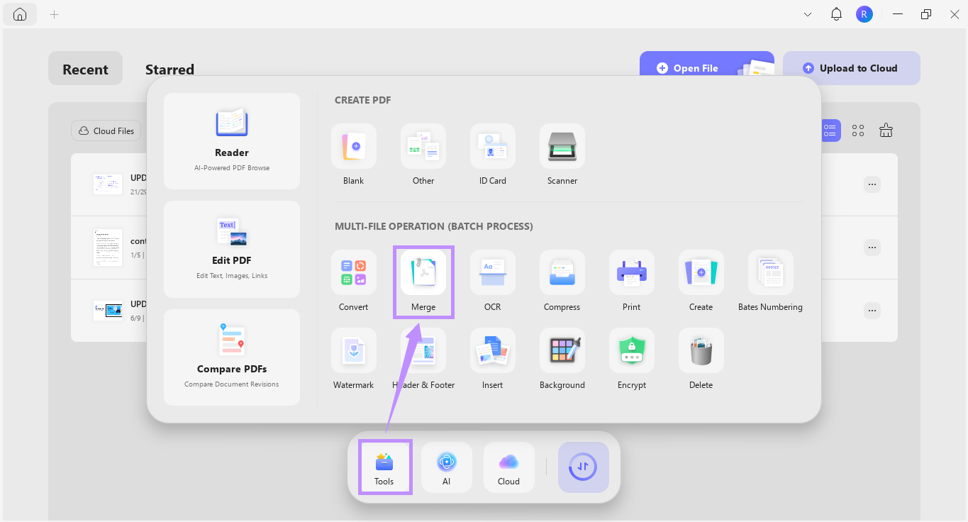 select merge from tools updf windows