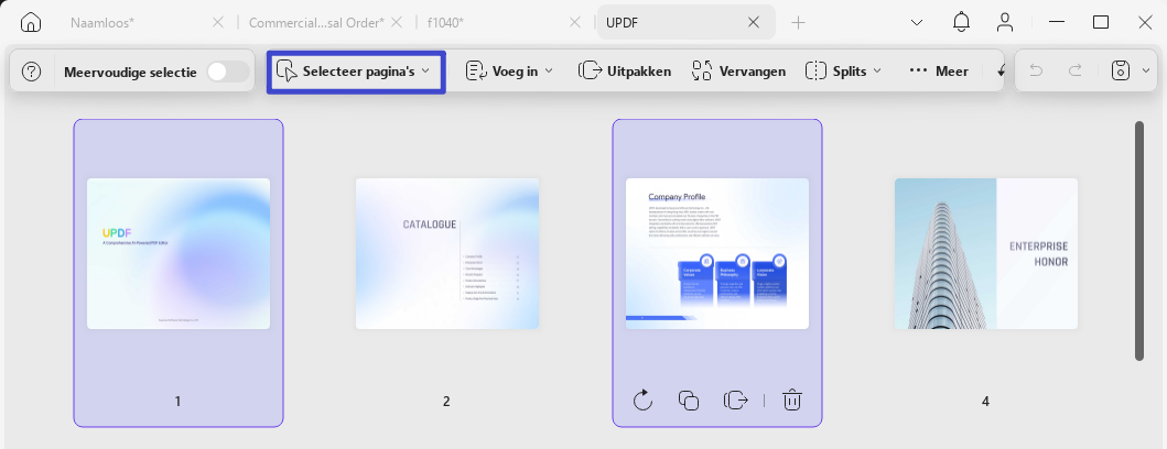Selecteer pagina's, organiseer updf windows 2