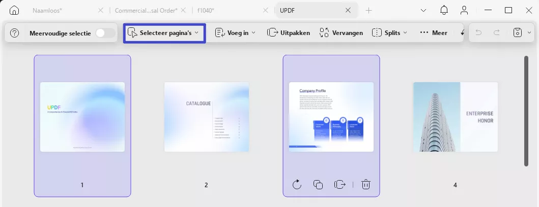 Selecteer pagina's, organiseer updf windows 2