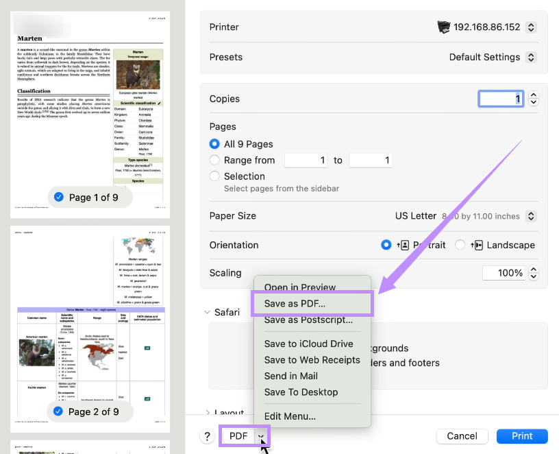 als pdf speichern auswählen bookshelf mac
