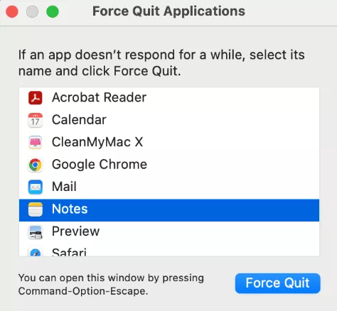 select the app to force quit mac