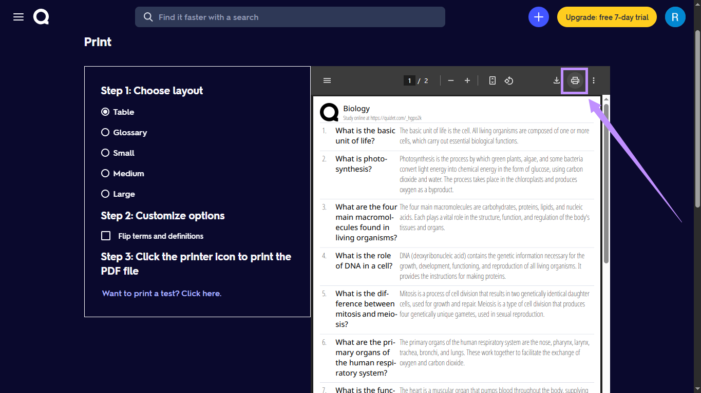 choisir la mise en page de l'impression quizlet