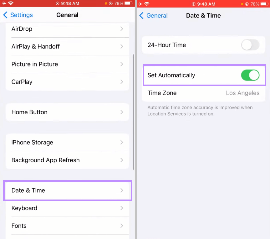set automatic date and time iphone