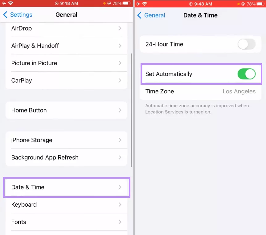 set automatic date and time iphone