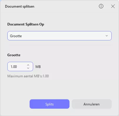 gesplitst op grootte updf windows 2