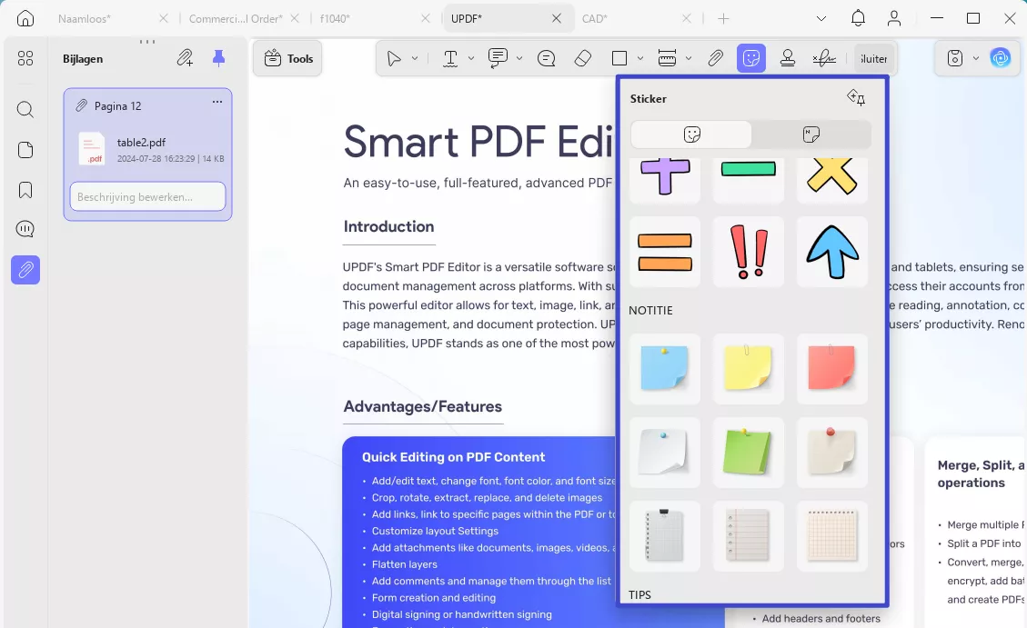 stickers toevoegen aan pdf