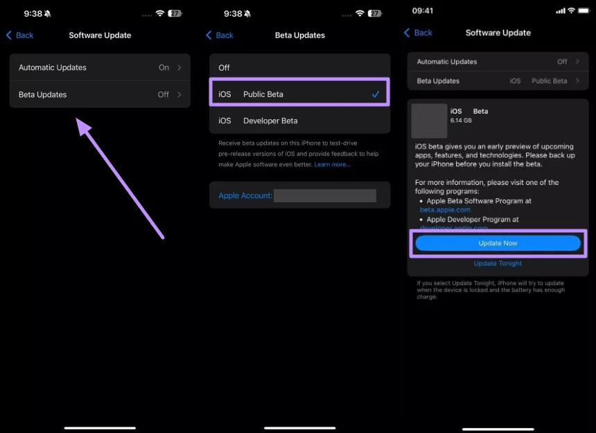 tap ios public beta and update now