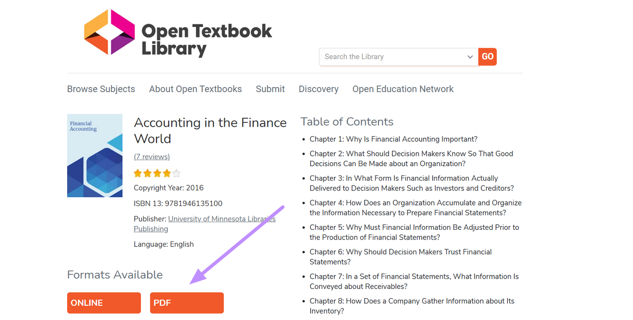 tap on pdf option to download open textbook library