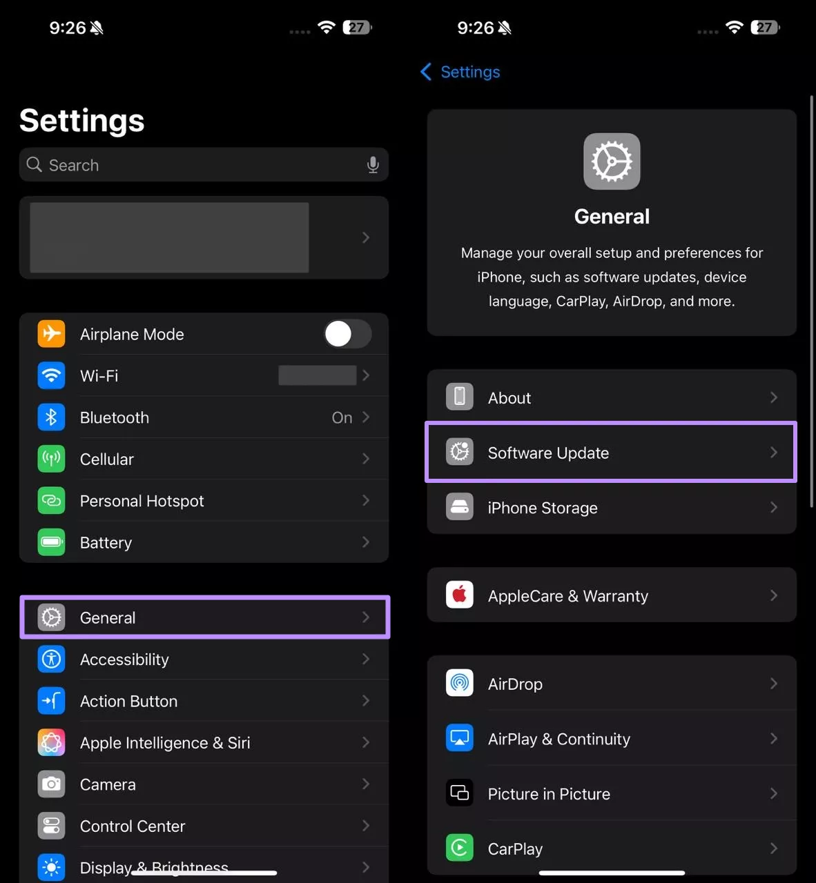 tap on software update