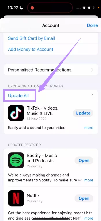 tap on update all iphone
