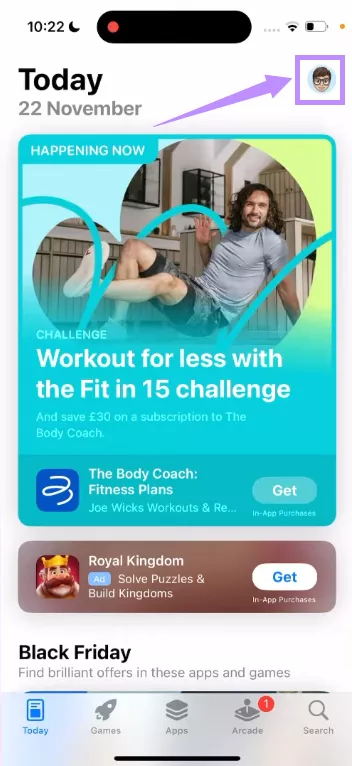 tap the profile icon iphone