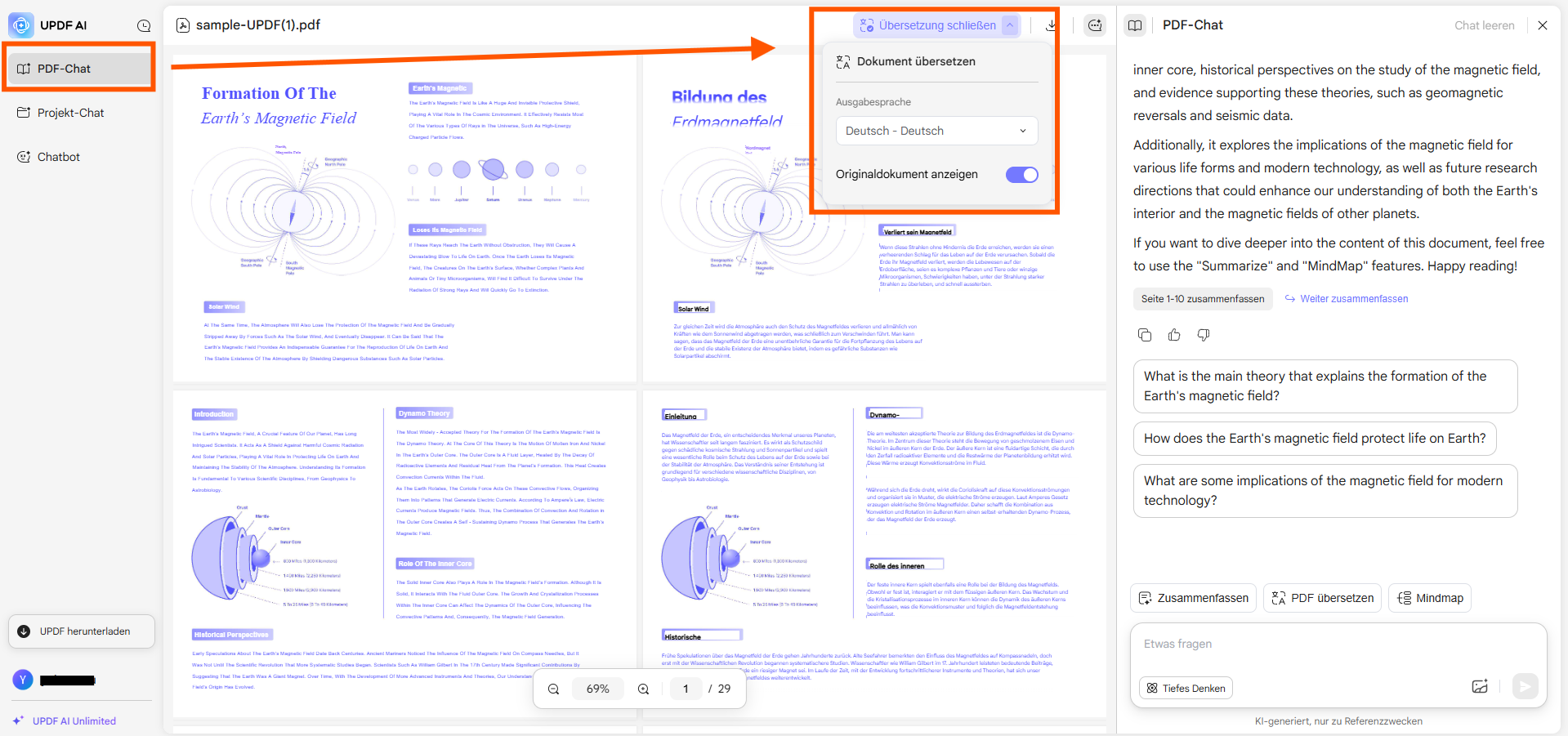 Übersetzen Sie Dokumente unter Beibehaltung des Layouts in UPDF AI