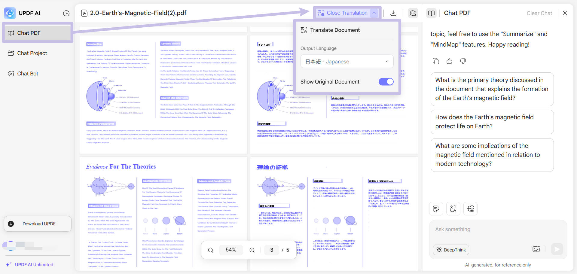 translate document while with layout keeping in updf ai