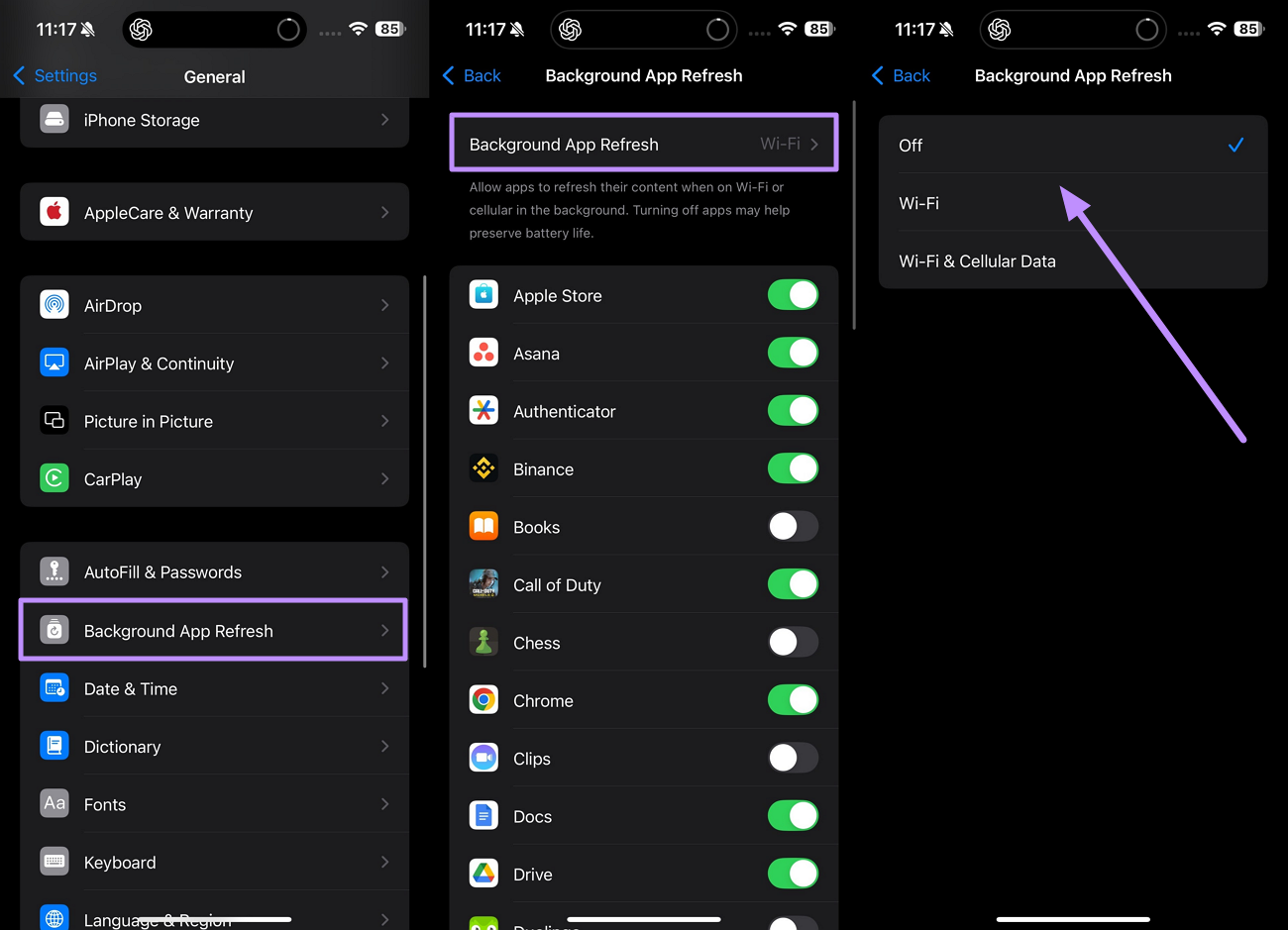 Deaktivieren der Hintergrundaktualisierung von Apps