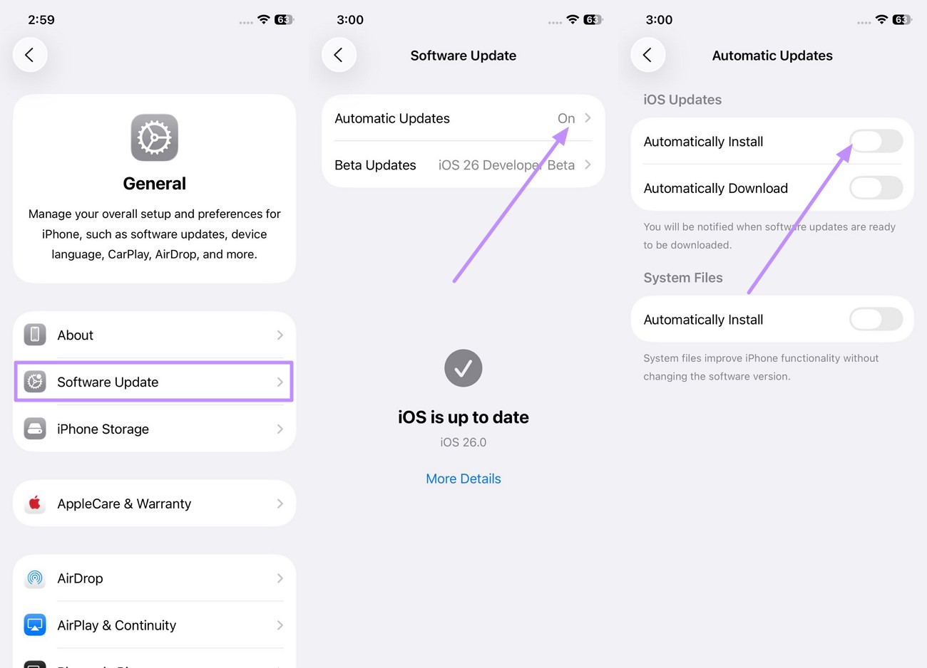 turn off automatically install software update