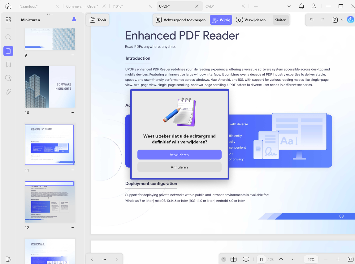 achtergrond verwijderen toegevoegd aan pdf