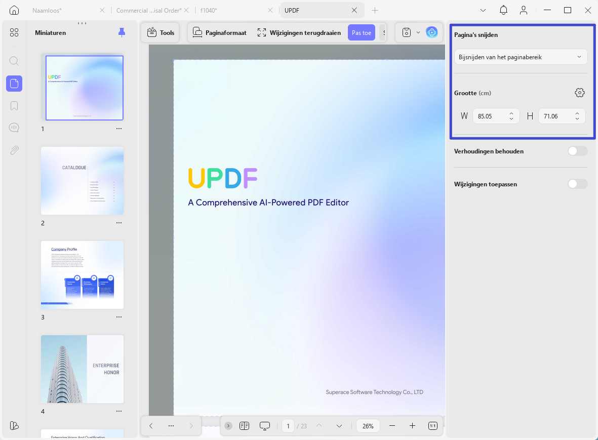 breedte en hoogte van pdf aanpassen
