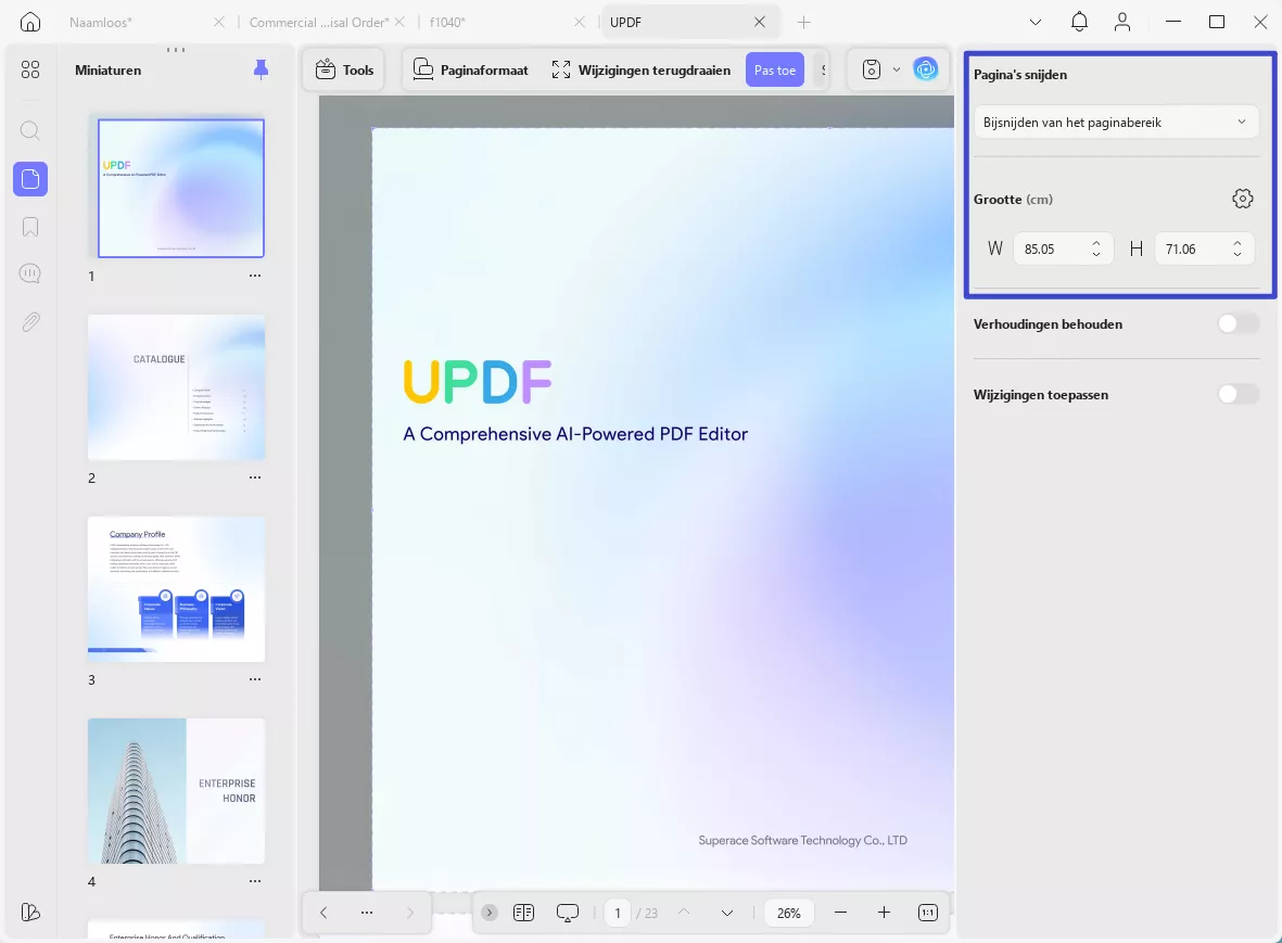 breedte en hoogte van pdf aanpassen