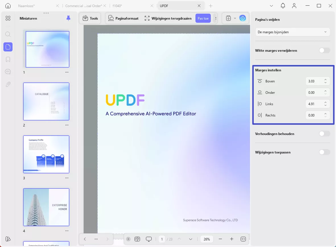 pdf-paginamarges instellen