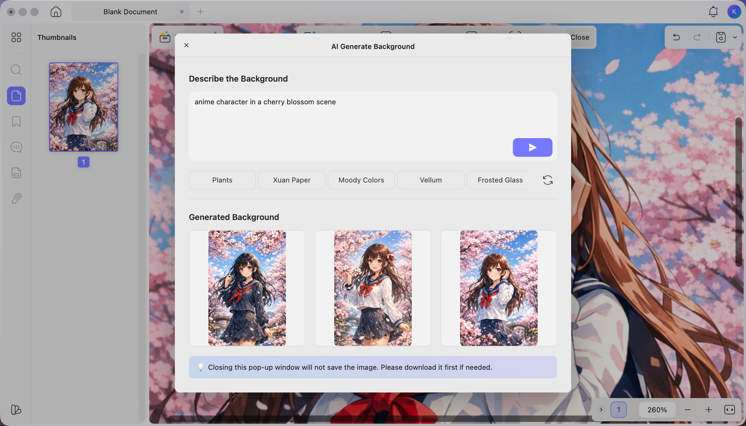 updf ai background generator generate anime character