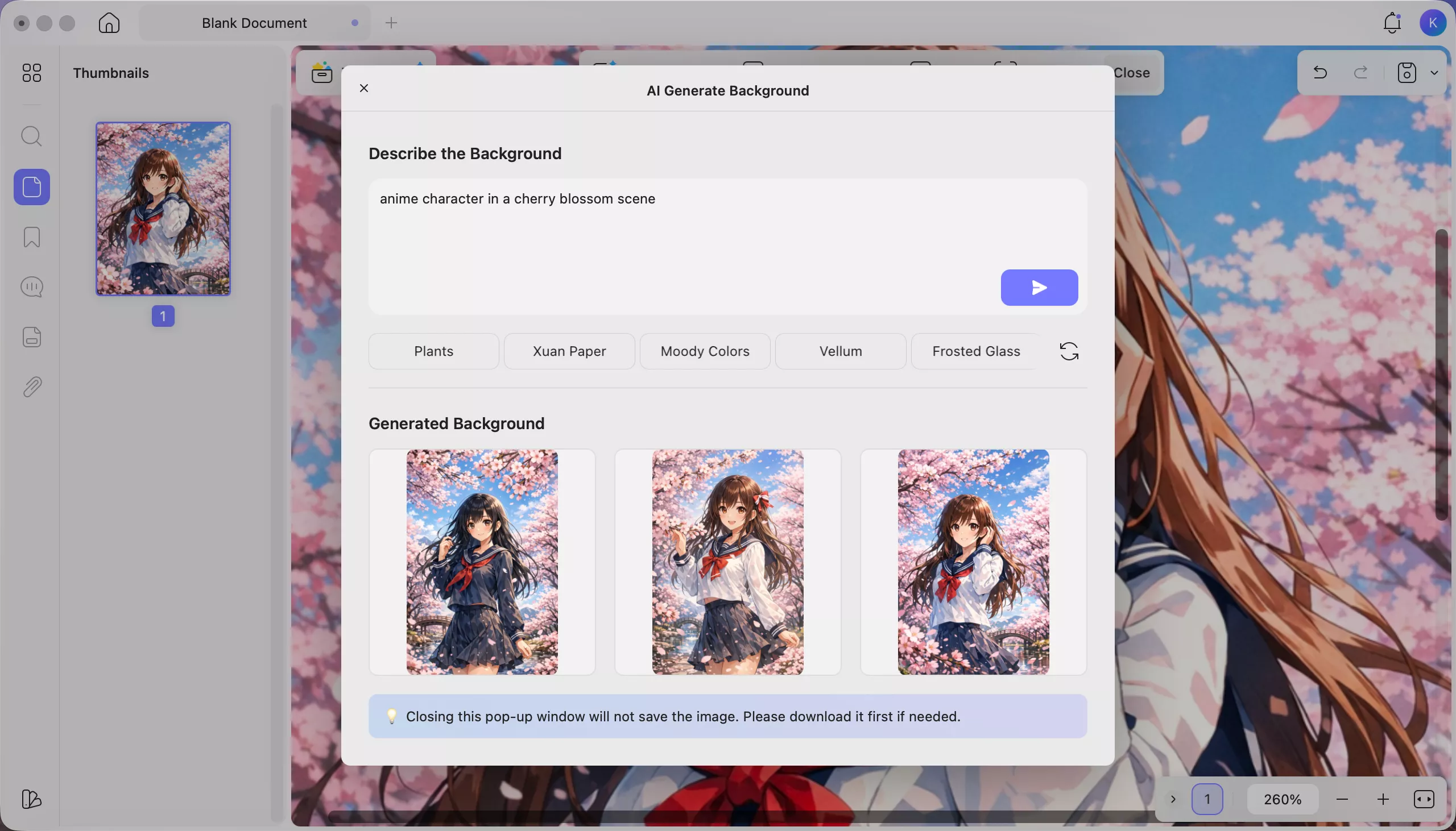 updf ai background generator generate anime character