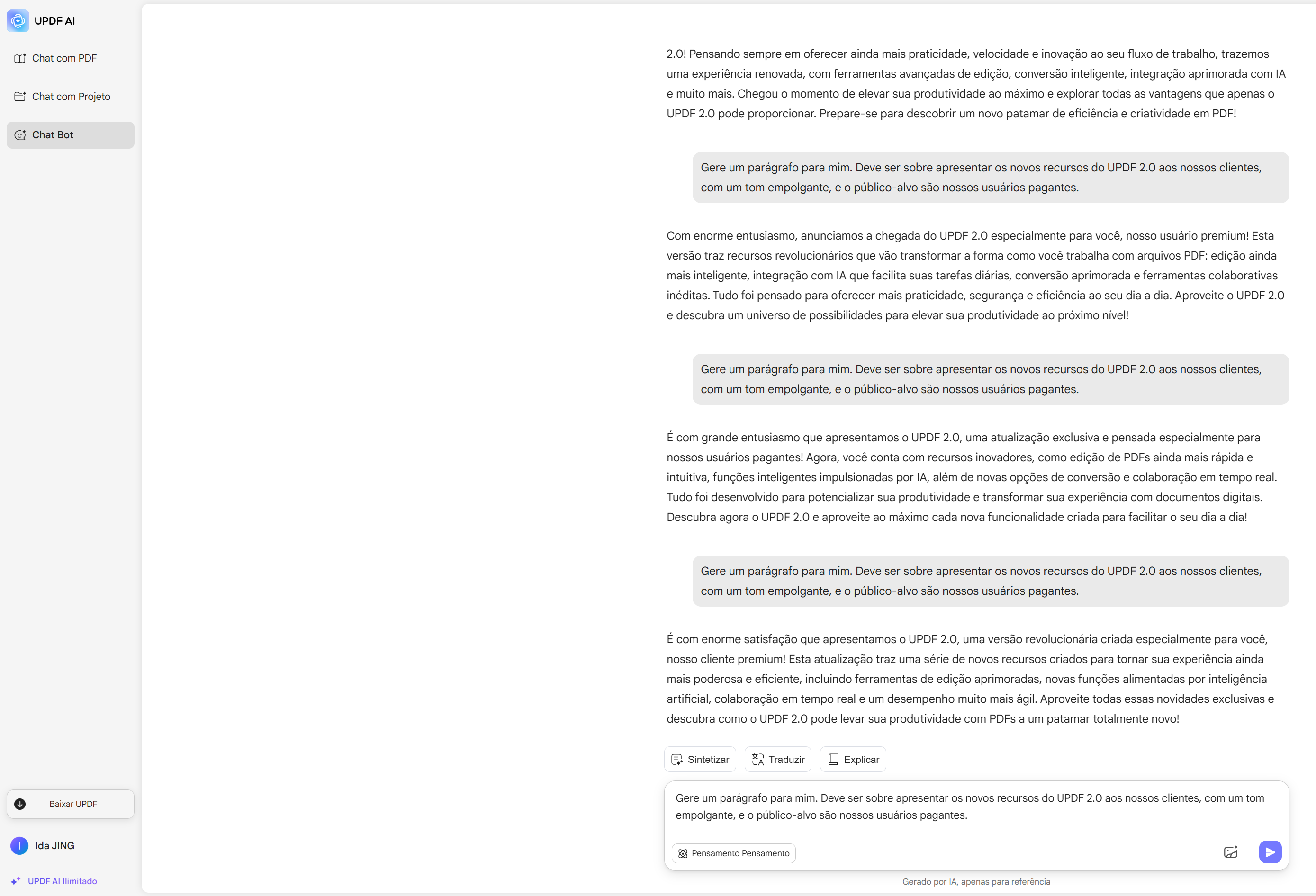 como usar o Gerador de Parágrafos da UPDF AI