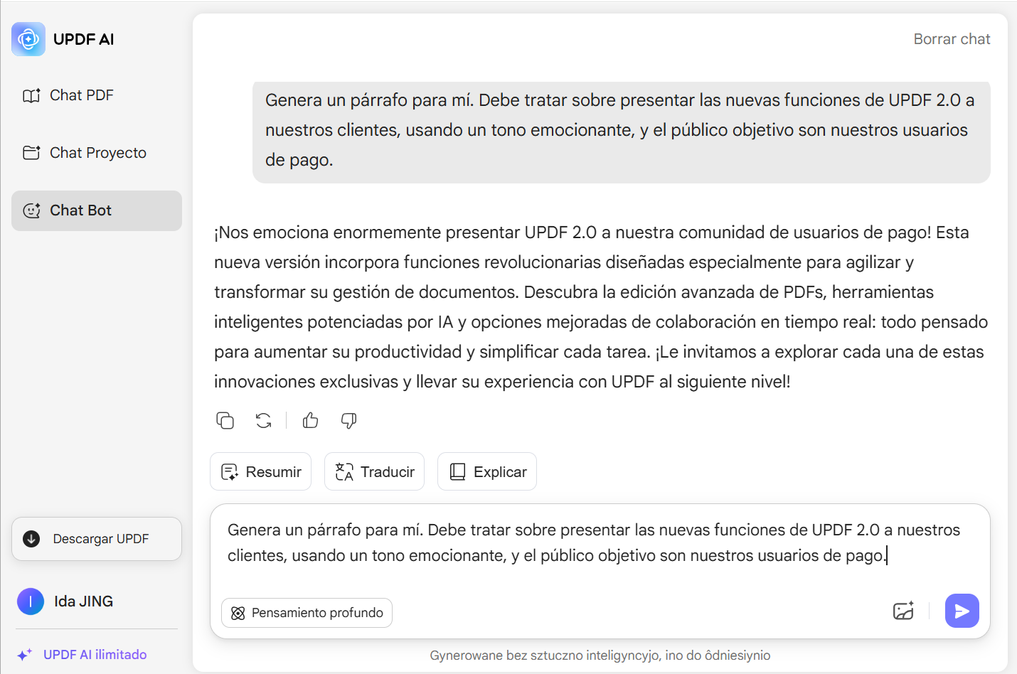 cómo usar el Generador de Párrafos de IA de UPDF