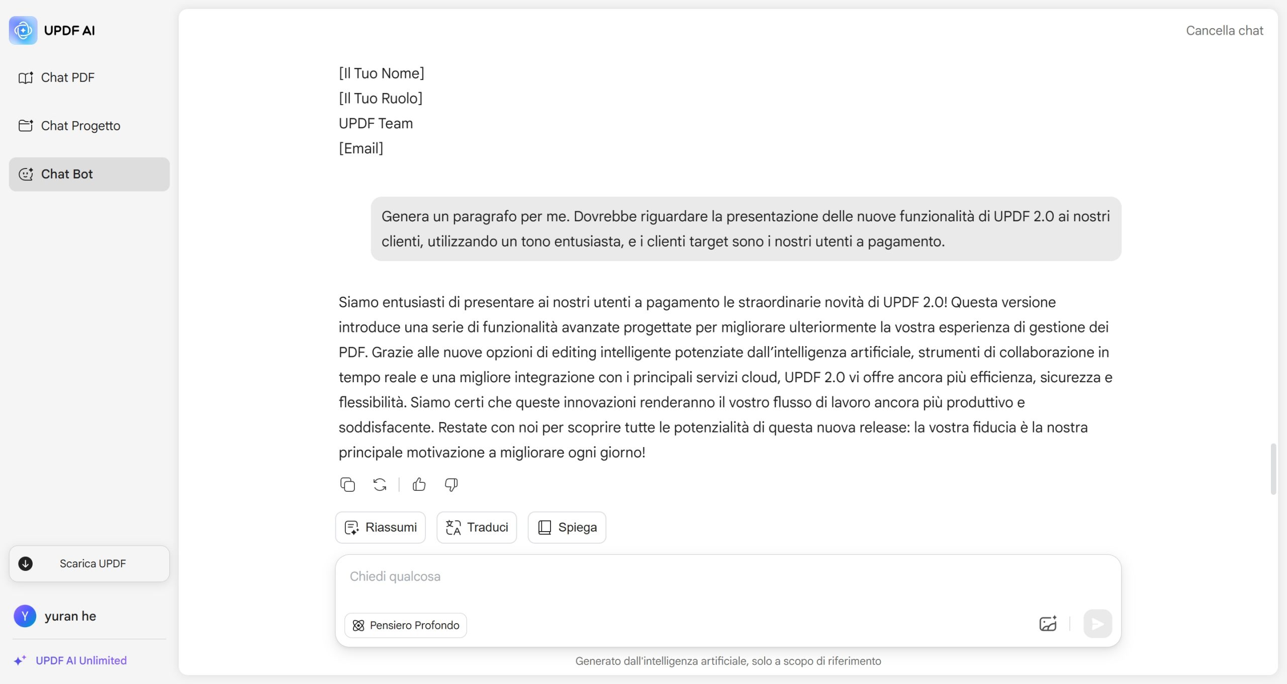 come usare il Generatore di Paragrafi AI di UPDF