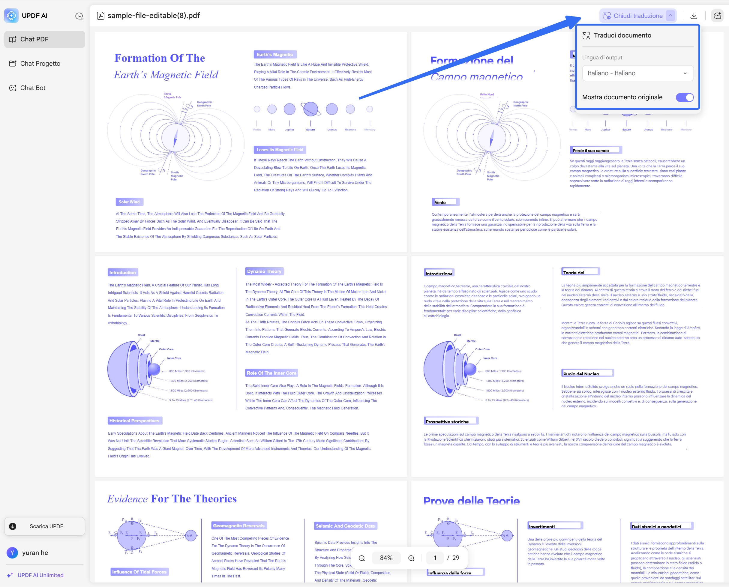 tradurre il documento mantenendo il layout in UPDF AI