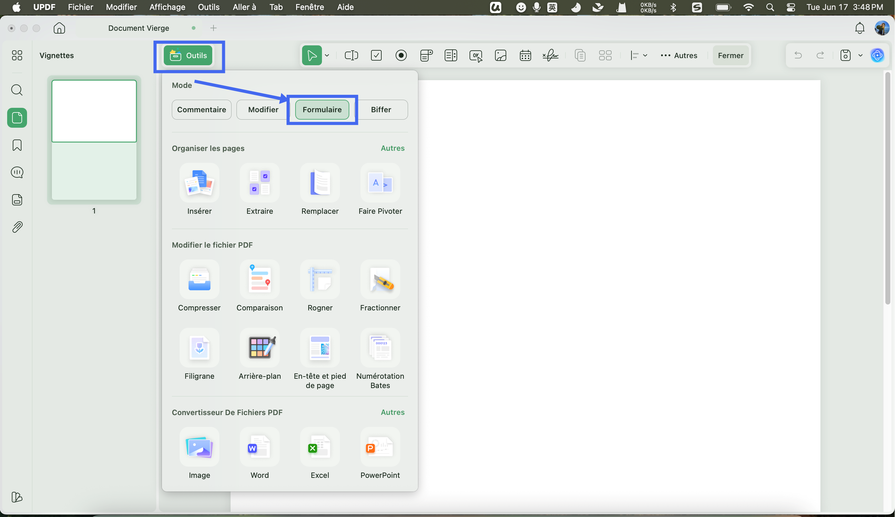 outil de localisation et de sélection de formulaires updf mac