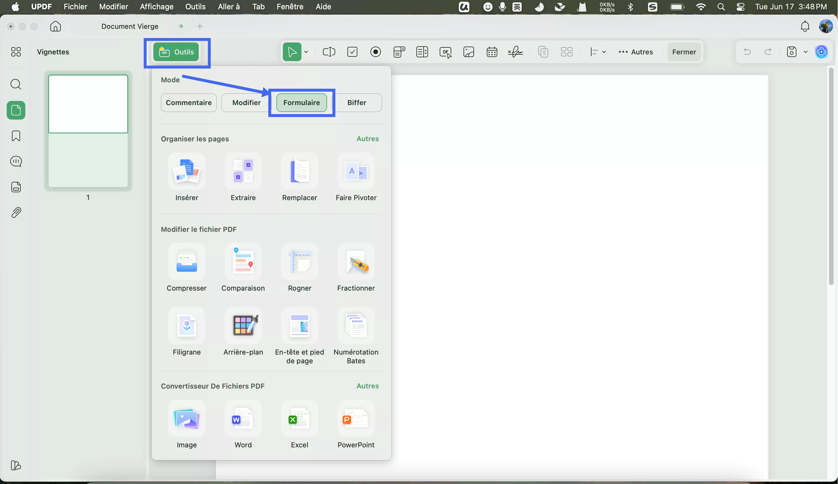 outil de localisation et de sélection de formulaires updf mac