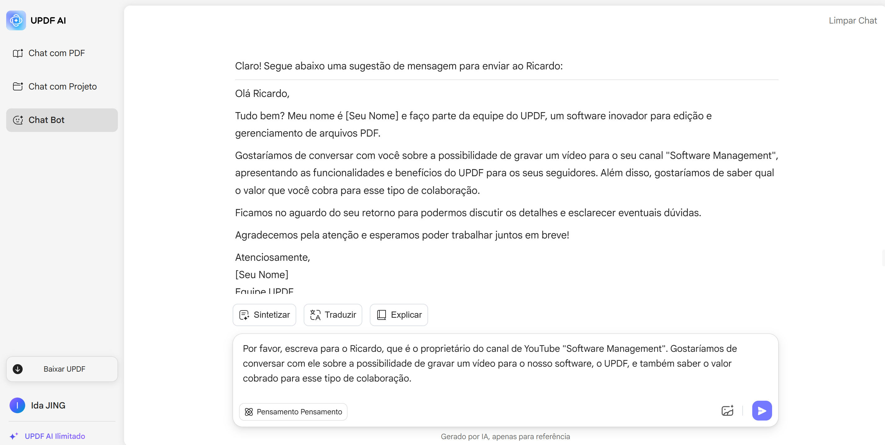 como usar o UPDF AI Email Writer