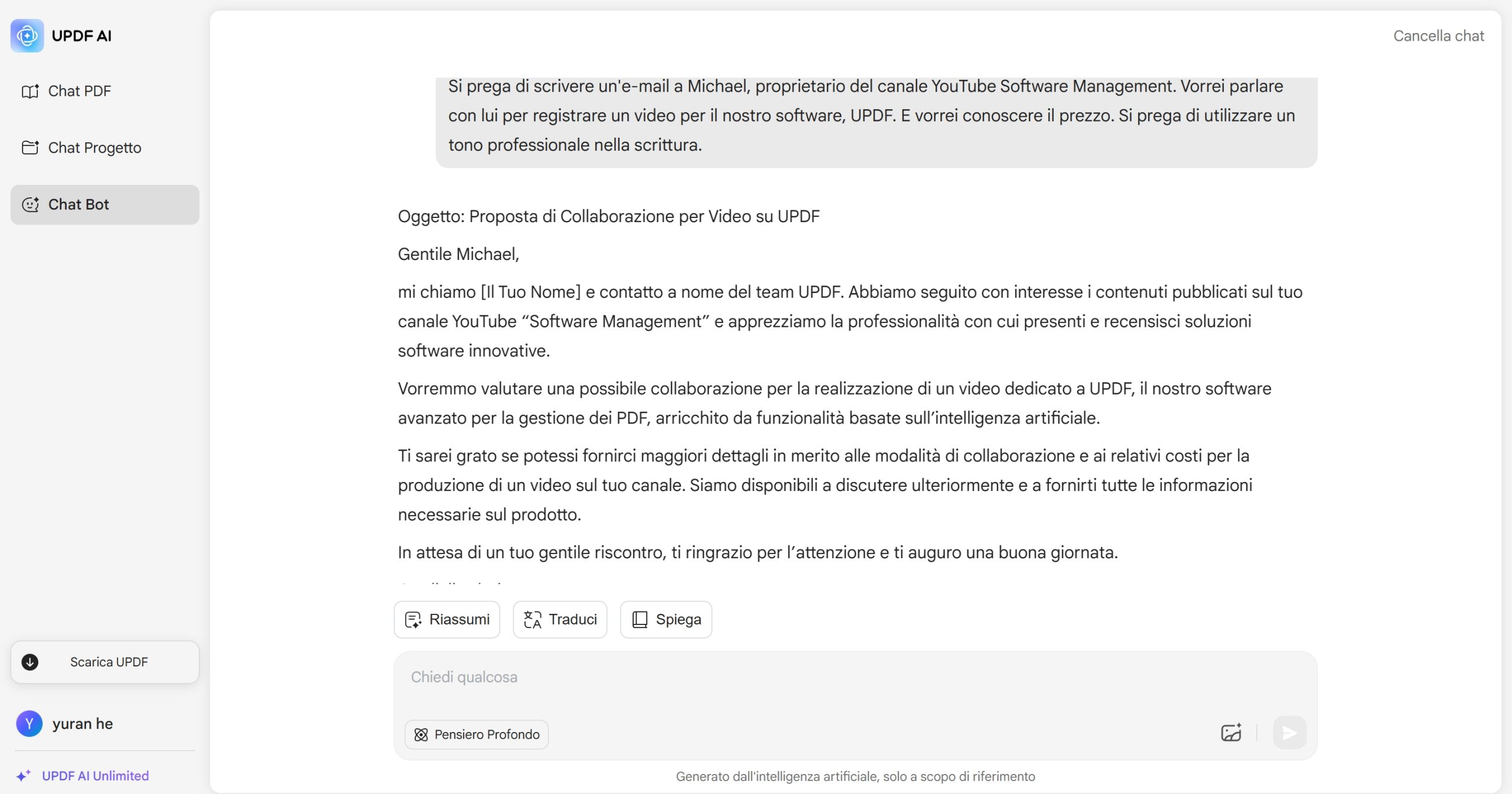 come usare UPDF AI Scrittore di Email