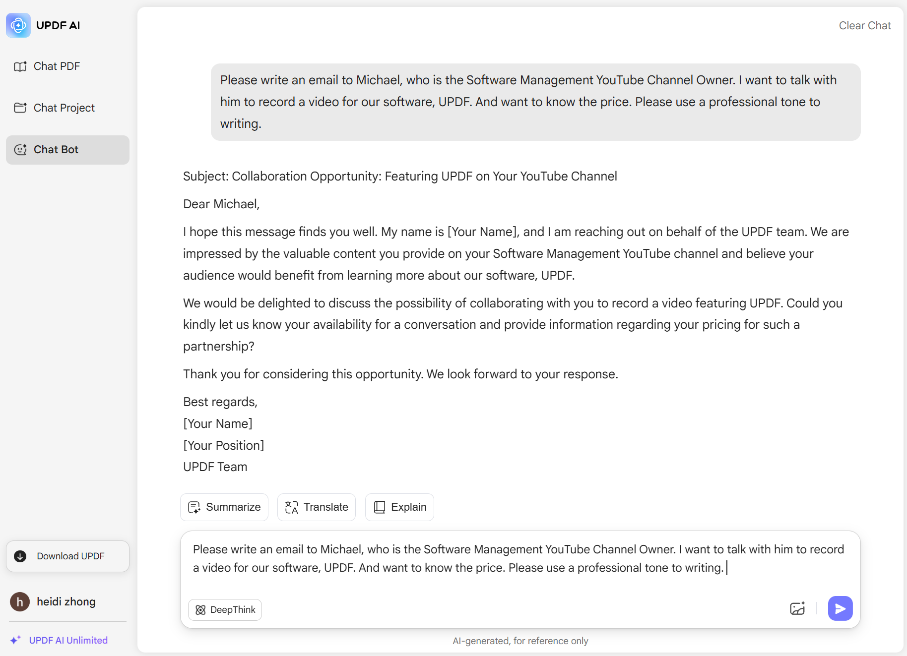 jak používat UPDF AI Email Writer