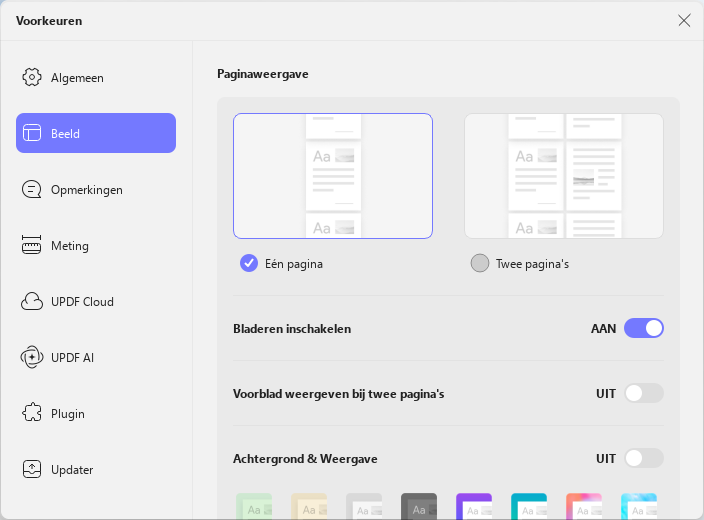 weergavevoorkeuren updf windows 2